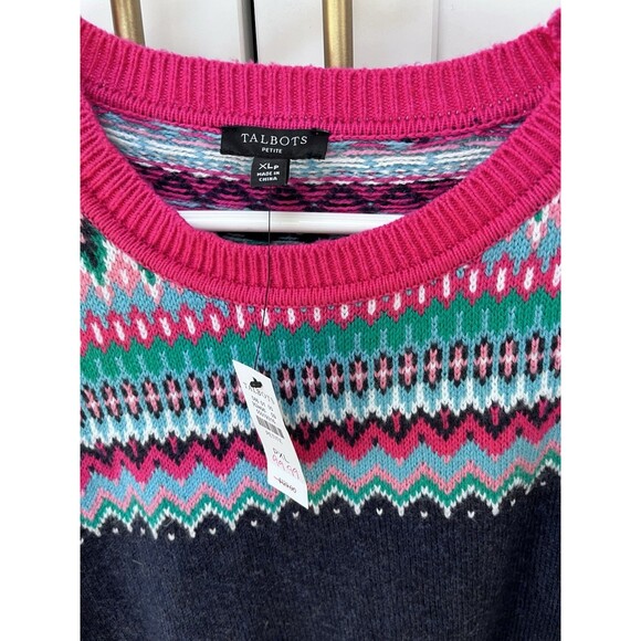 Talbots Women's Fair Isle Shift Sweater Dress Navy Long Sleeve NWT PXL Petite - Picture 3 of 7